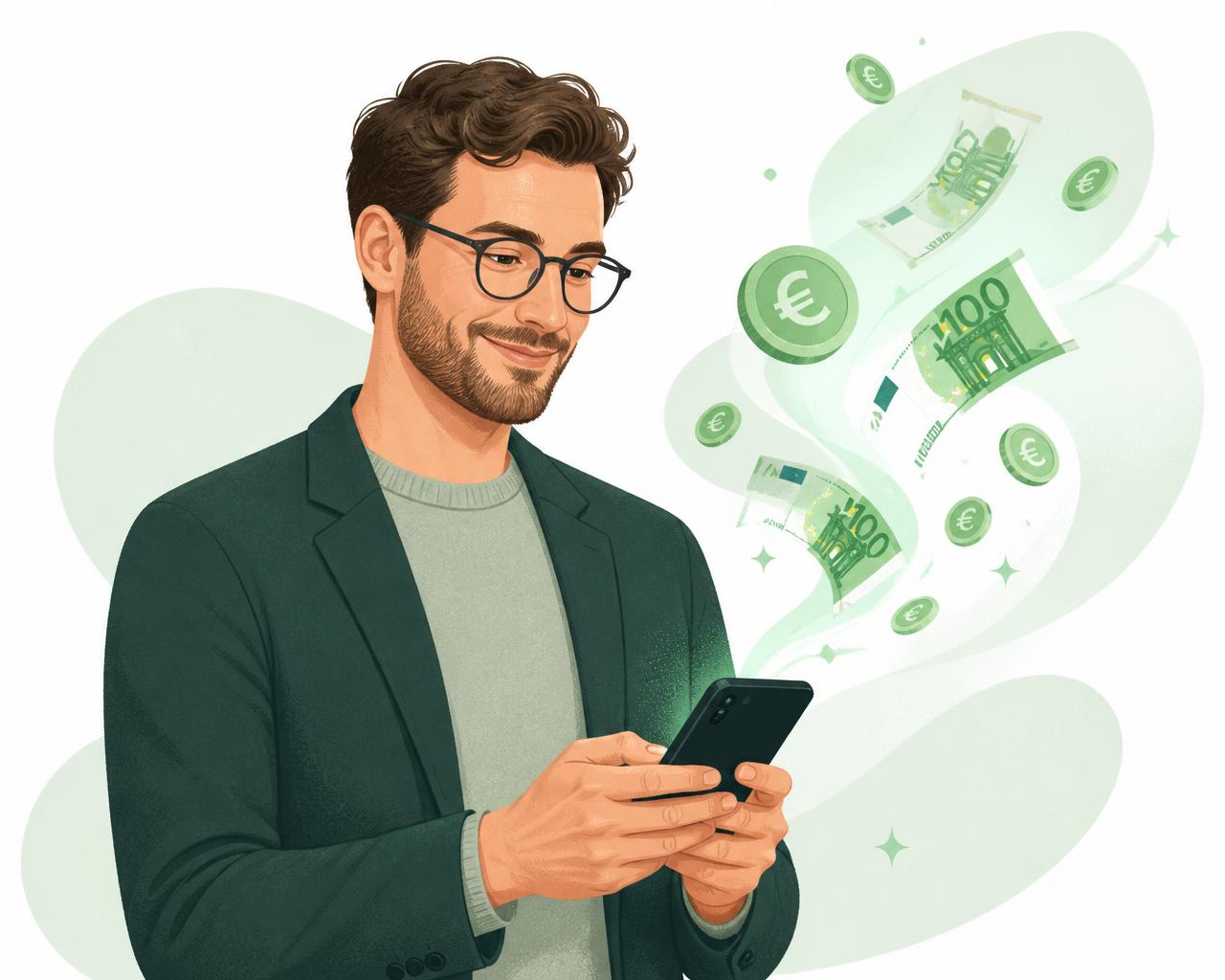 Arbeitnehmer prüft seine vermögenswirksamen Leistungen am Smartphone